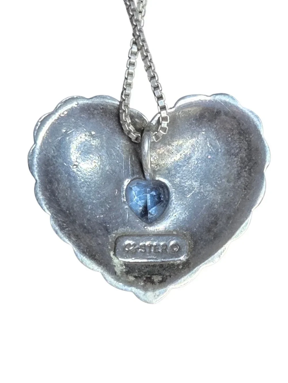 Vintage Carolyn Pollack QT Sterling Silver Blue Topaz Heart Pendant Necklace 16